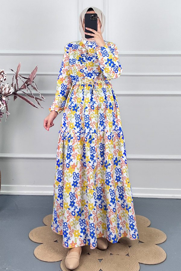 Manolya Tesettür Elbise - Mavi