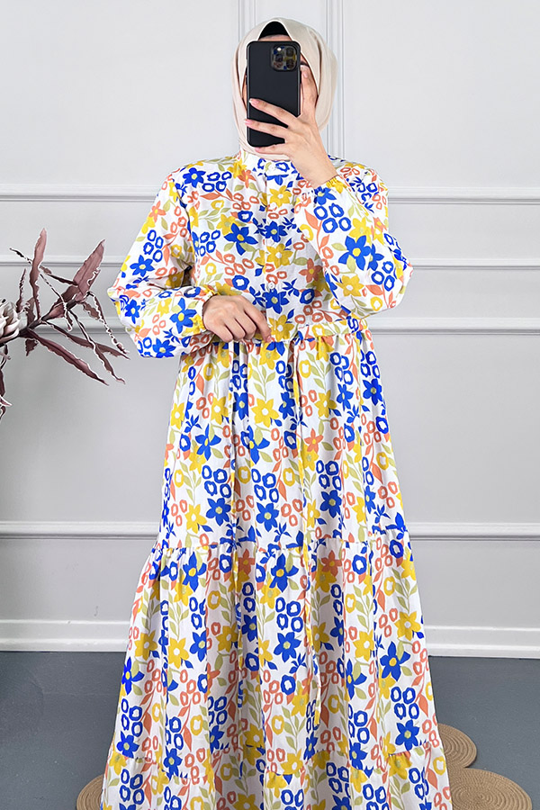 Manolya Tesettür Elbise - Mavi