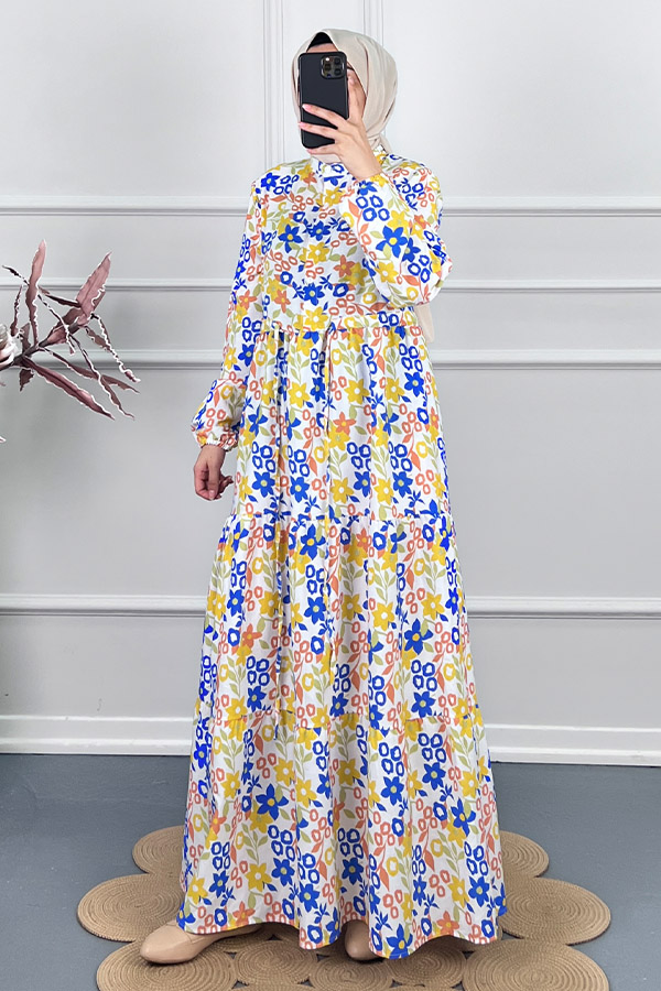 Manolya Tesettür Elbise - Mavi