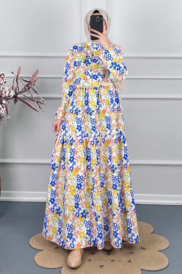 Manolya Tesettür Elbise - Mavi