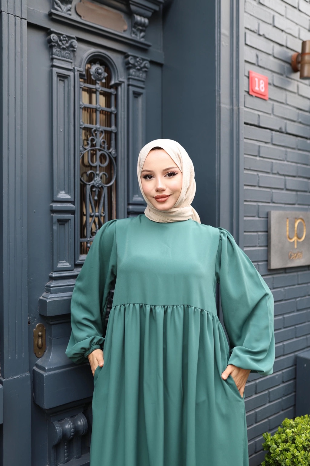 Medine İpeği Tesettür Elbise - Mint