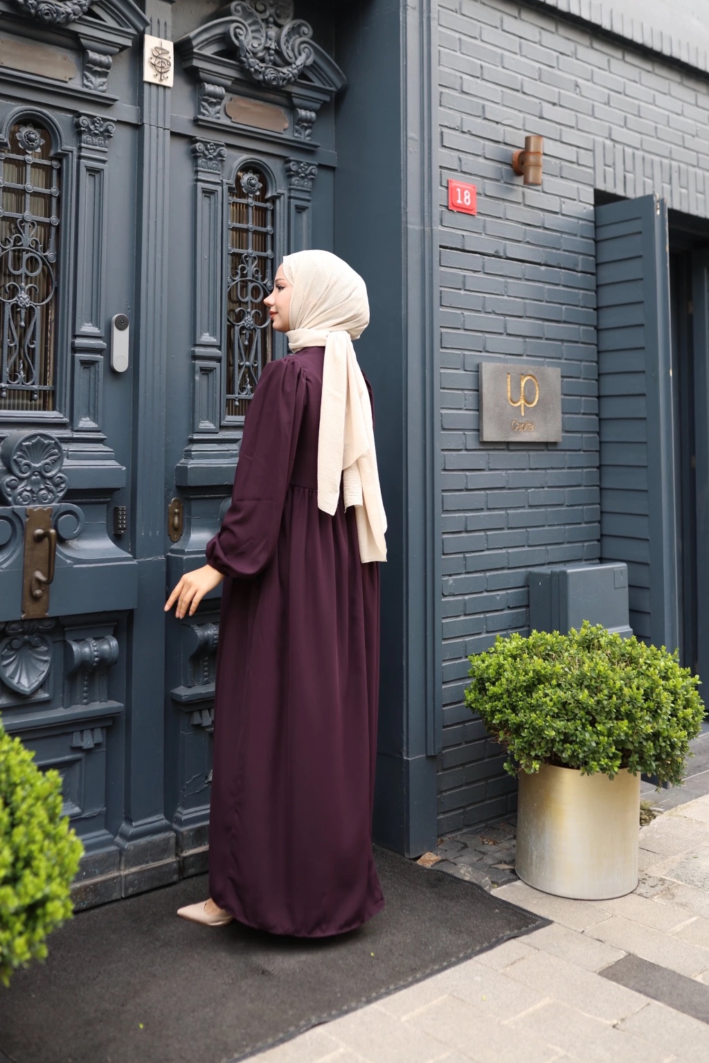 Medine İpeği Tesettür Elbise - Mürdüm