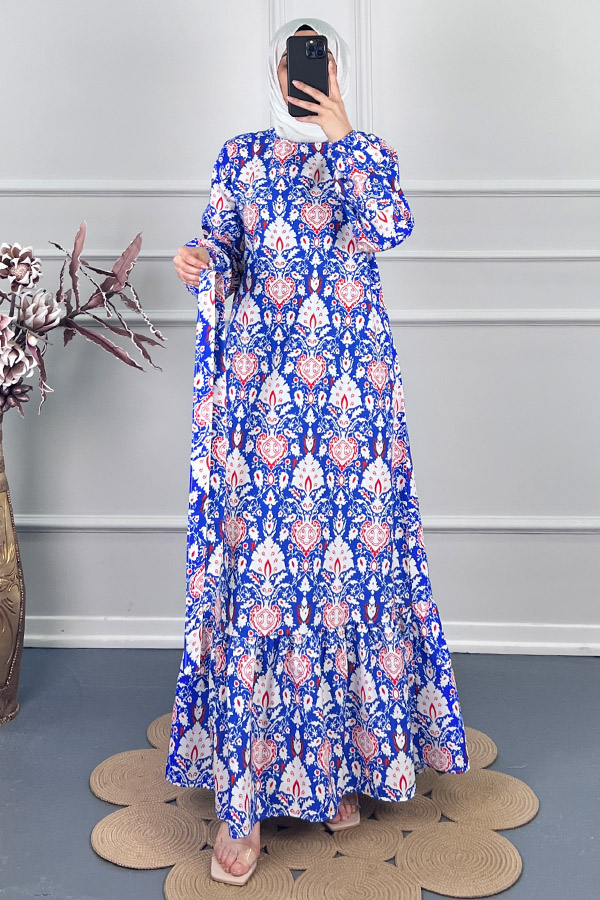 Modern Desen Elbise - Mavi