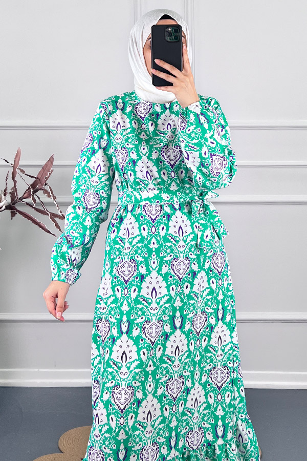 Modern Desen Elbise - Mint