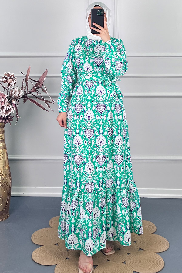 Modern Desen Elbise - Mint