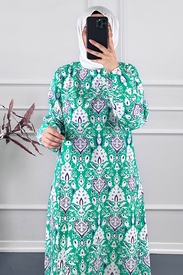 Modern Desen Elbise - Mint