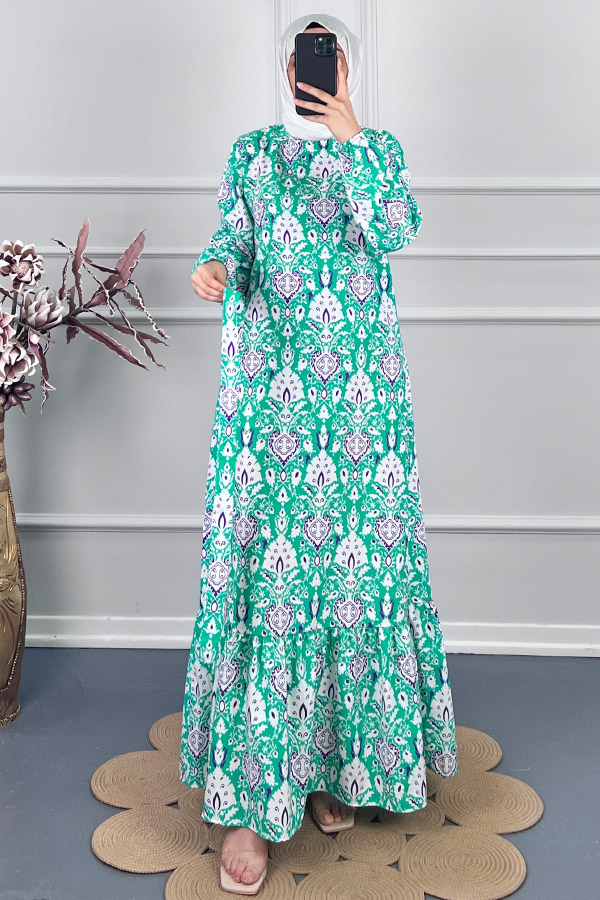 Modern Desen Elbise - Mint
