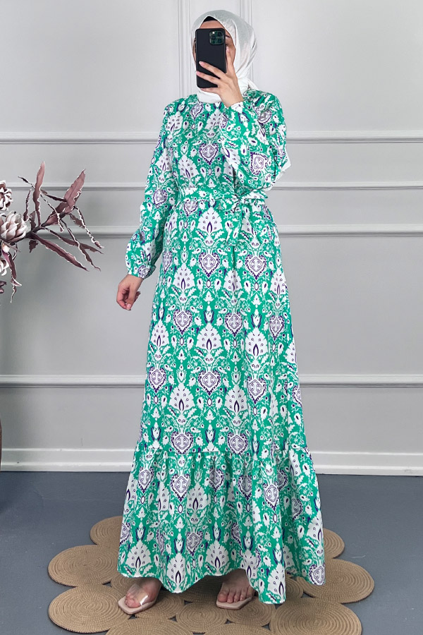 Modern Desen Elbise - Mint