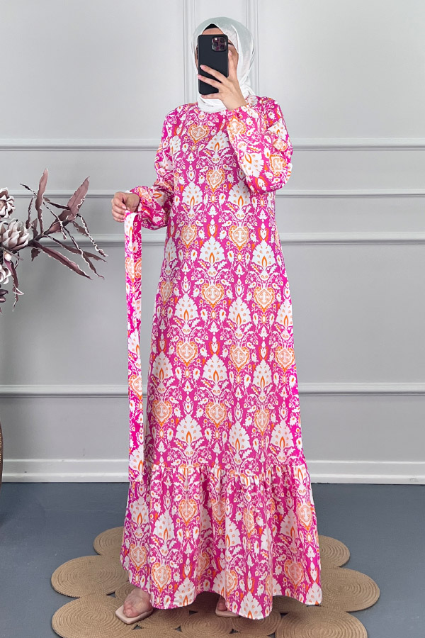 Modern Desen Elbise - Pembe