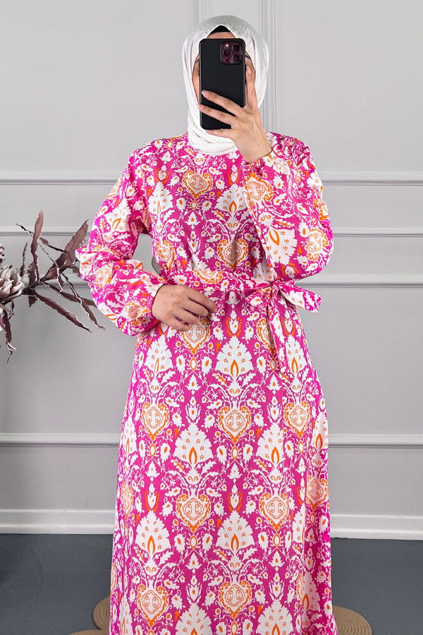 Modern Desen Elbise - Pembe