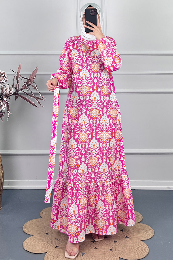 Modern Desen Elbise - Pembe