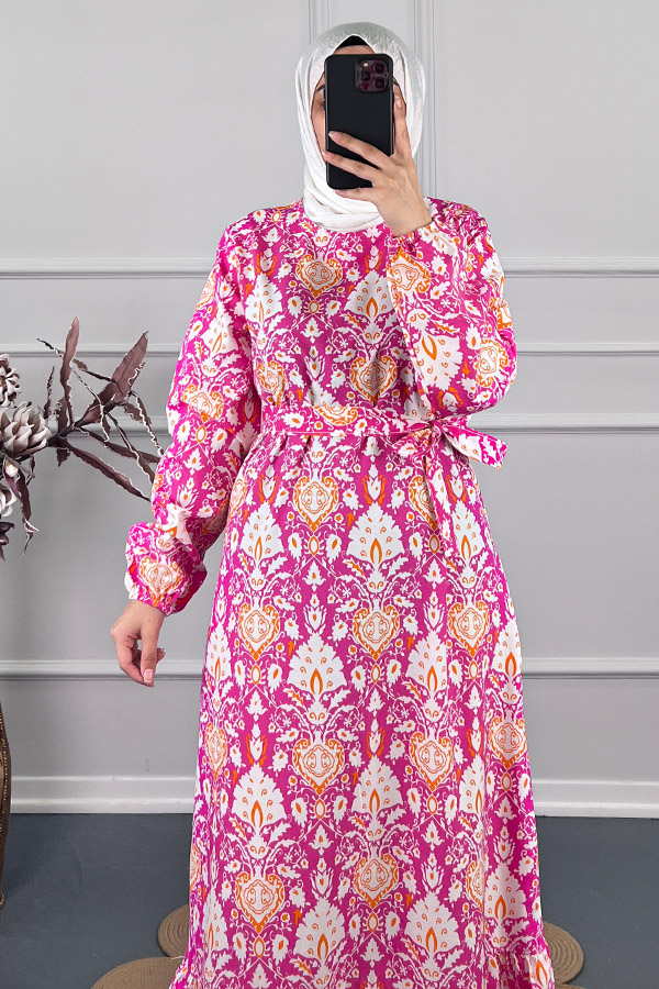 Modern Desen Elbise - Pembe