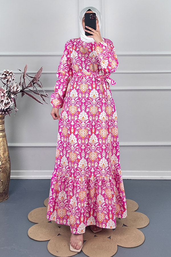 Modern Desen Elbise - Pembe