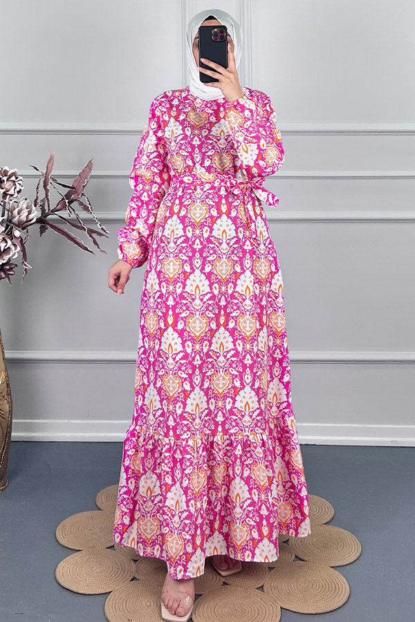 Modern Desen Elbise - Pembe