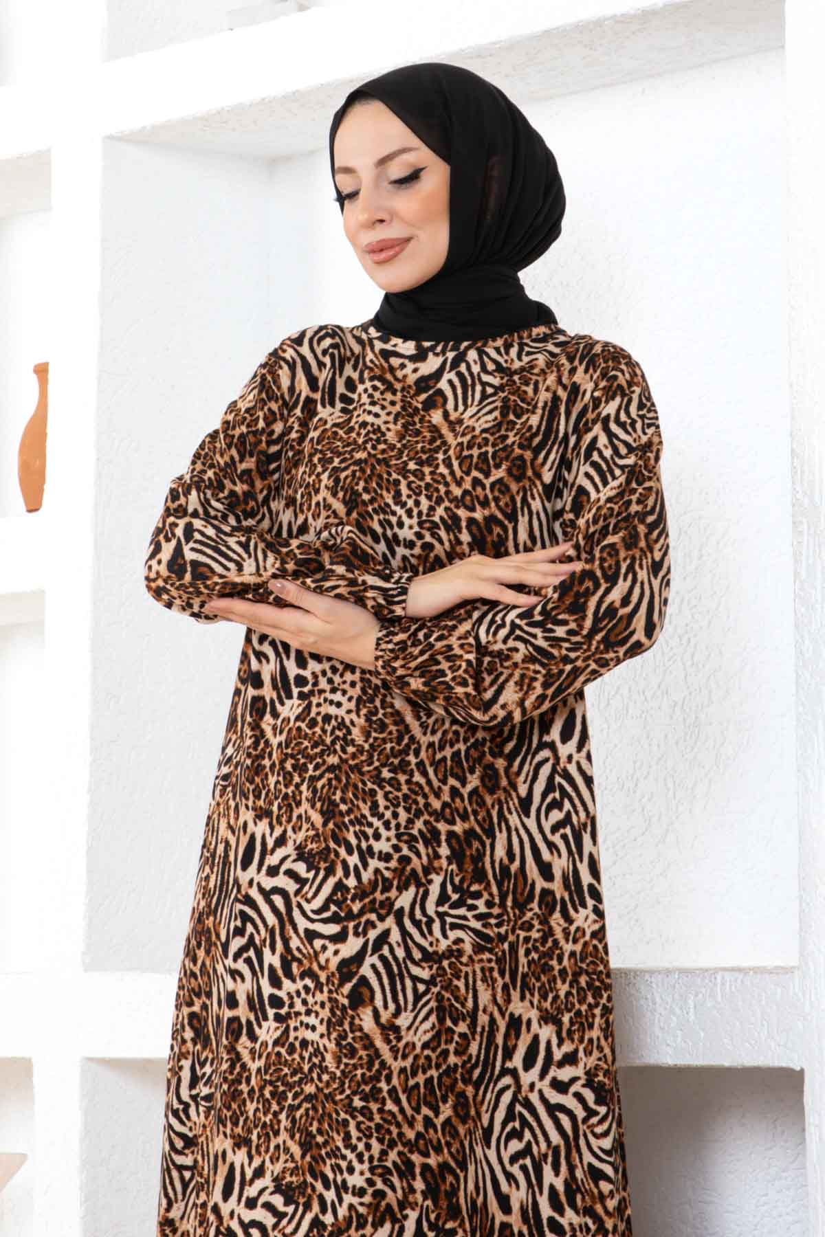 Modern Leo Desenli Elbise