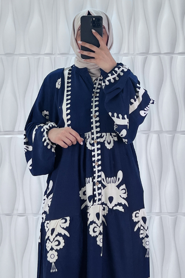 Nilüfer Tesettür Elbise - Mavi