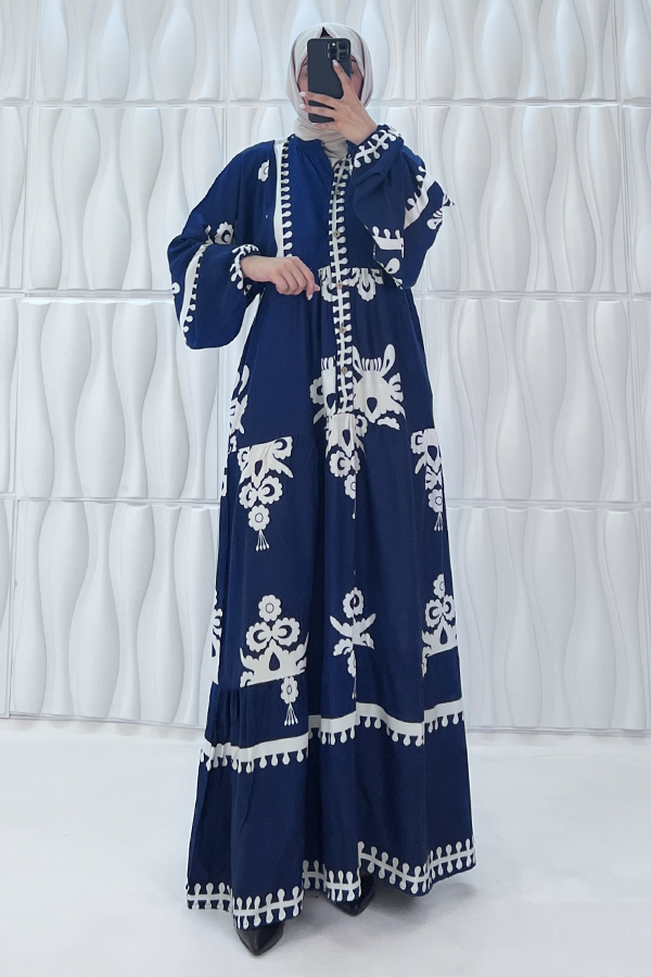 Nilüfer Tesettür Elbise - Mavi