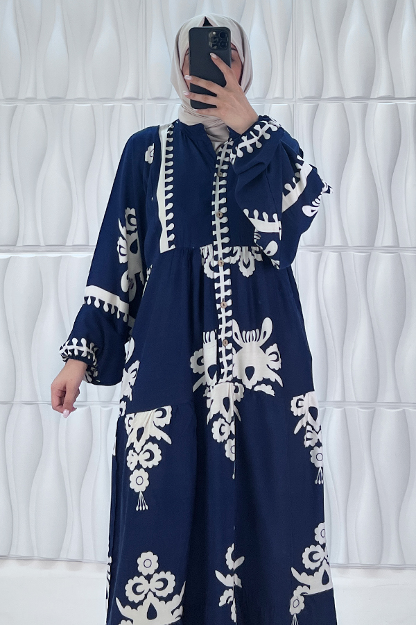 Nilüfer Tesettür Elbise - Mavi