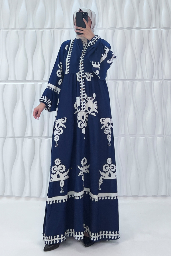 Nilüfer Tesettür Elbise - Mavi