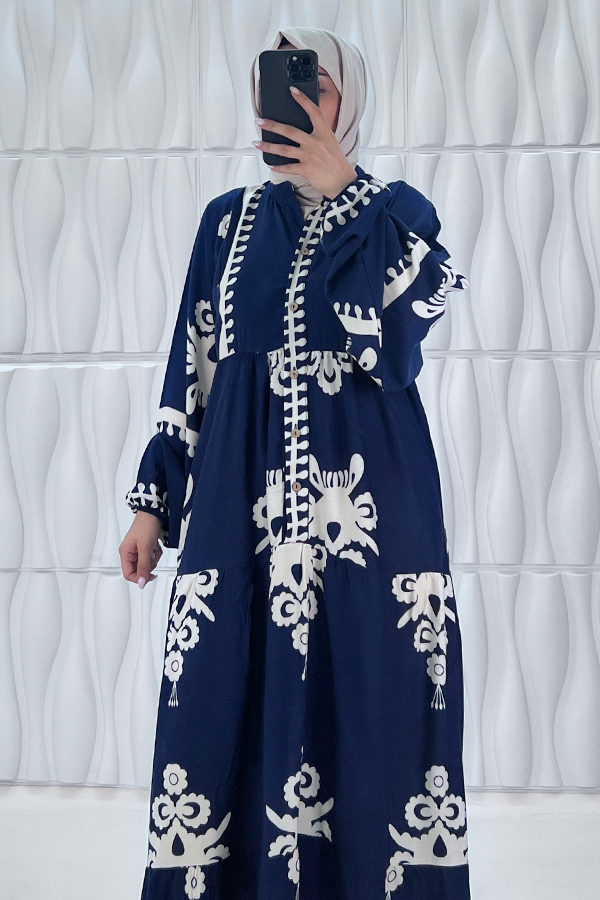 Nilüfer Tesettür Elbise - Mavi