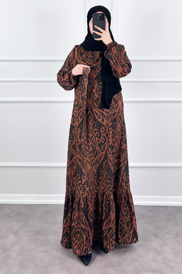 Nilüfer Elbise - Kahverengi