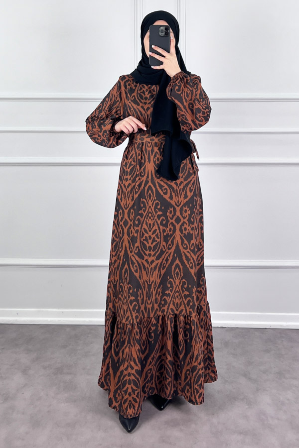 Nilüfer Elbise - Kahverengi