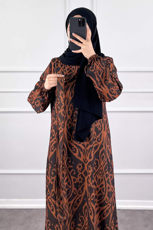 Nilüfer Elbise - Kahverengi