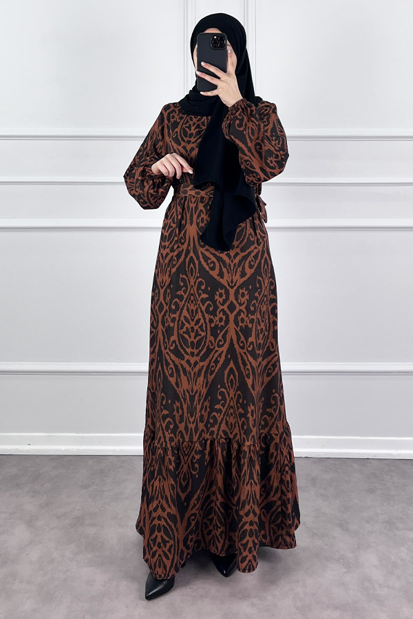 Nilüfer Elbise - Kahverengi