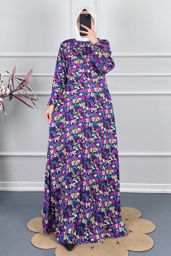 Pamuk Viskon Belden Oturtmalı Elbise - Mor