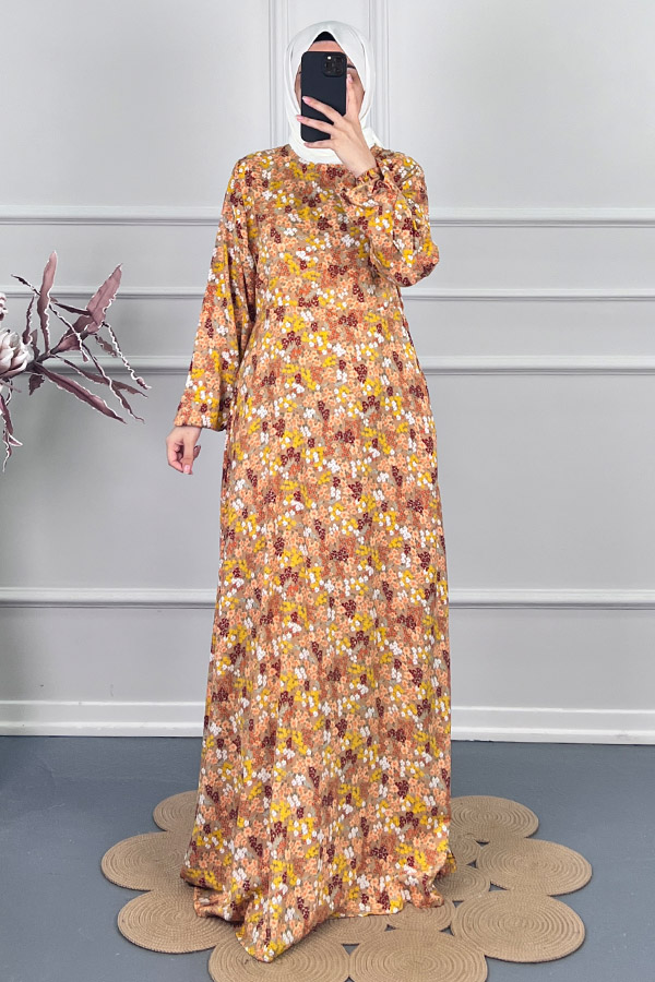 Pamuk Viskon Belden Oturtmalı Elbise - Sarı