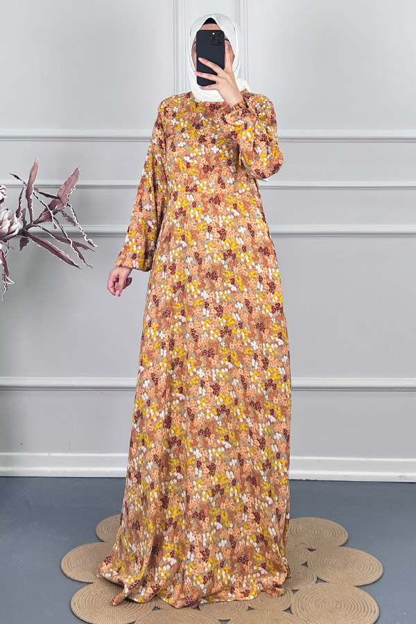 Pamuk Viskon Belden Oturtmalı Elbise - Sarı