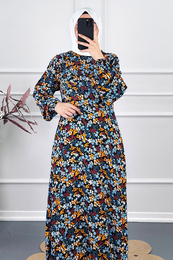 Pamuk Viskon Belden Oturtmalı Elbise - Siyah