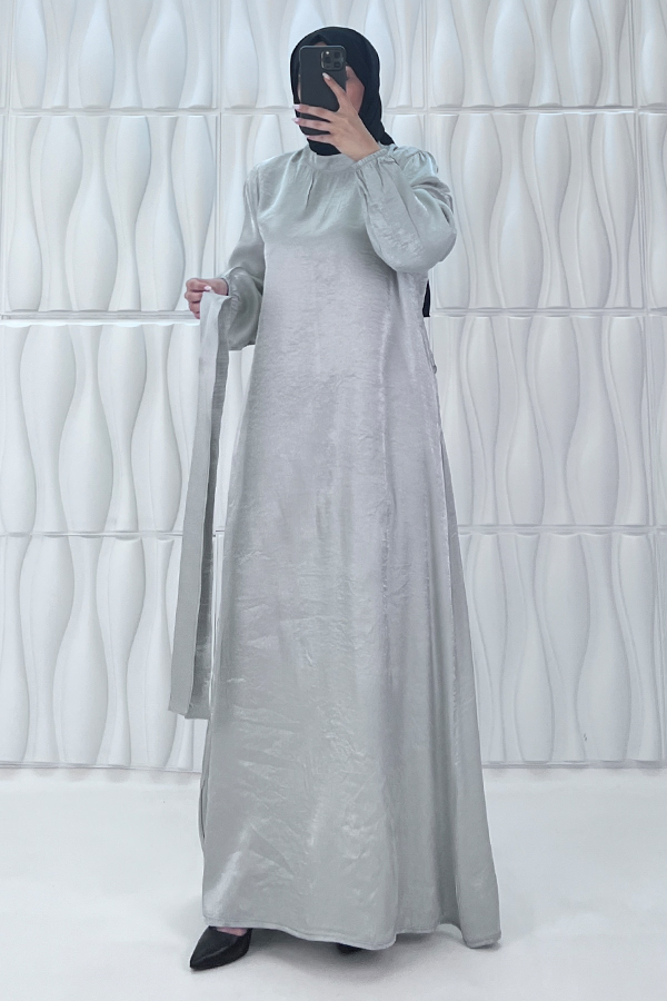 Parıltılı Kumaş Elbise - Gri