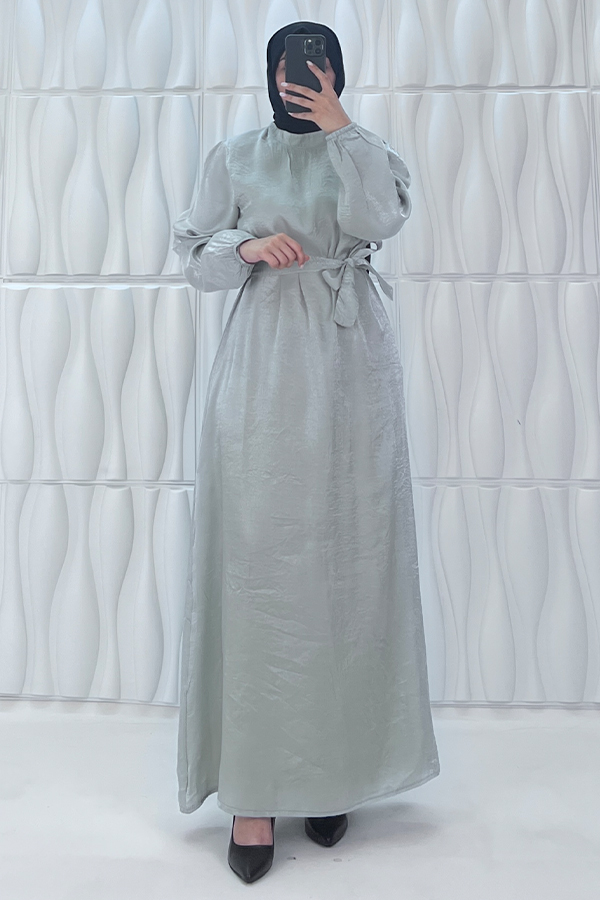 Parıltılı Kumaş Elbise - Gri