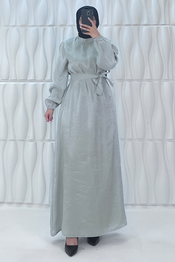 Parıltılı Kumaş Elbise - Gri