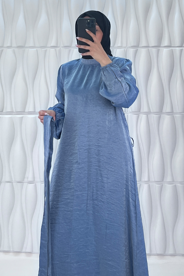 Parıltılı Kumaş Elbise - Mavi