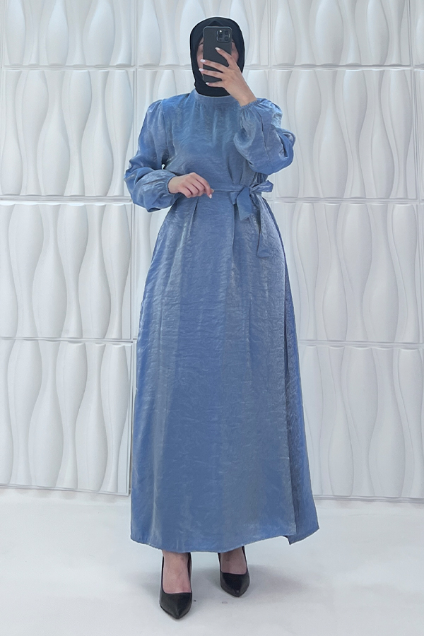 Parıltılı Kumaş Elbise - Mavi