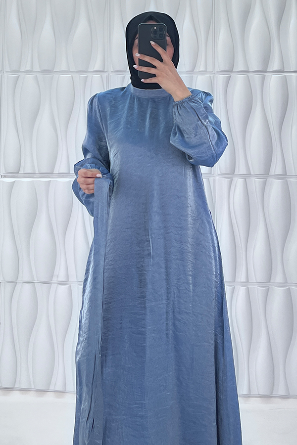 Parıltılı Kumaş Elbise - Mavi