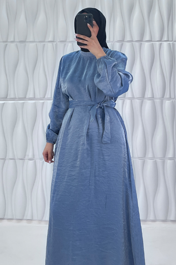 Parıltılı Kumaş Elbise - Mavi