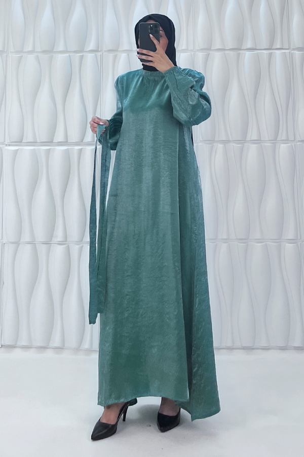 Parıltılı Kumaş Elbise - Yeşil