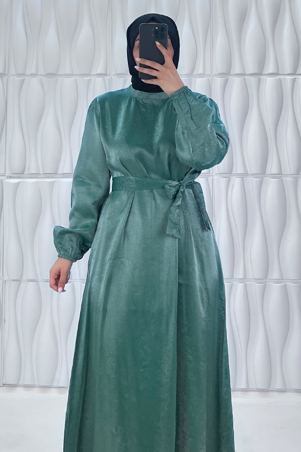 Parıltılı Kumaş Elbise - Yeşil