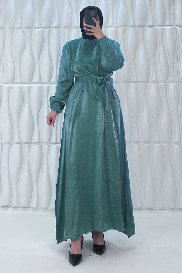 Parıltılı Kumaş Elbise - Yeşil