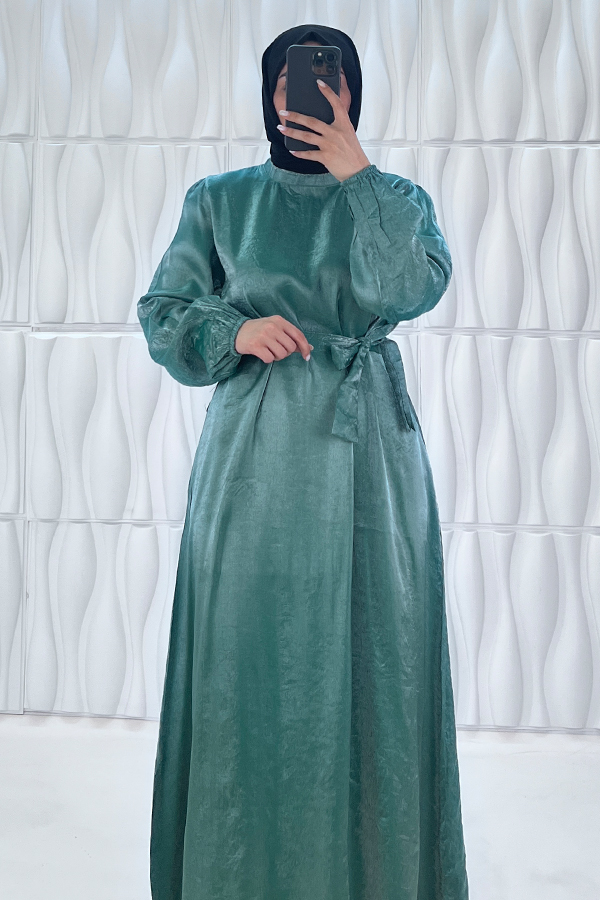 Parıltılı Kumaş Elbise - Yeşil