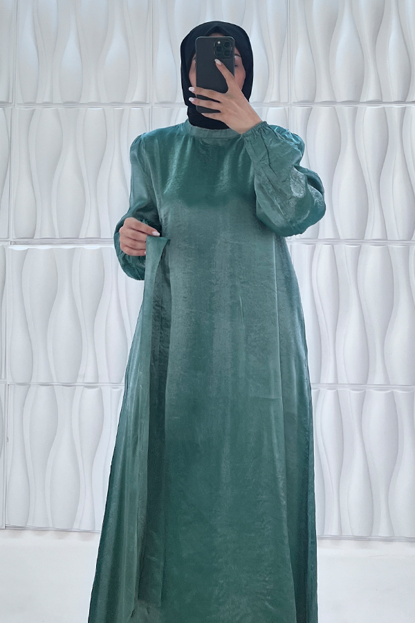 Parıltılı Kumaş Elbise - Yeşil