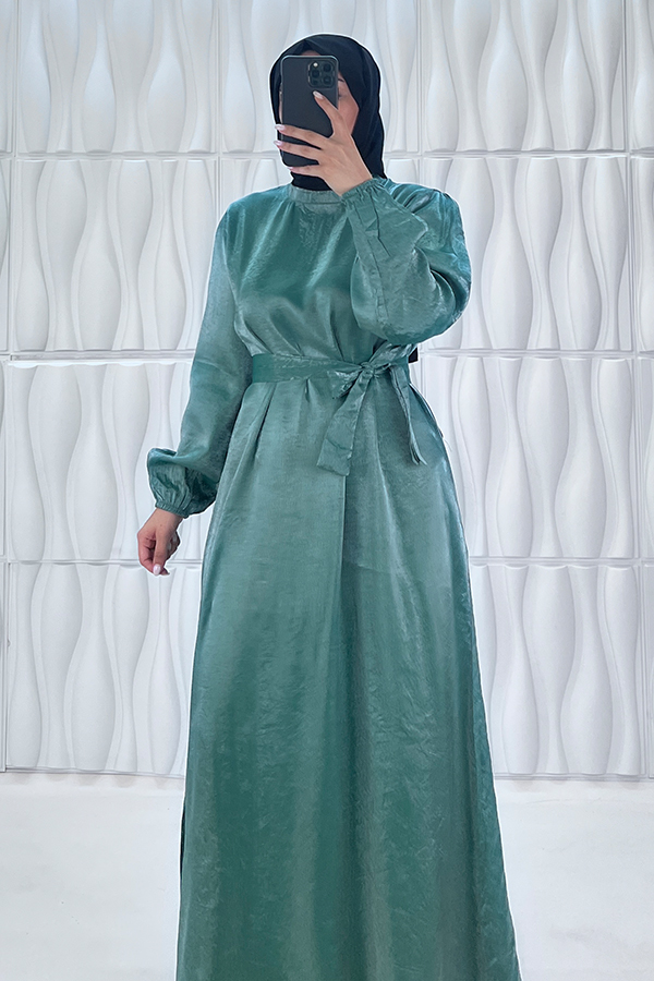 Parıltılı Kumaş Elbise - Yeşil