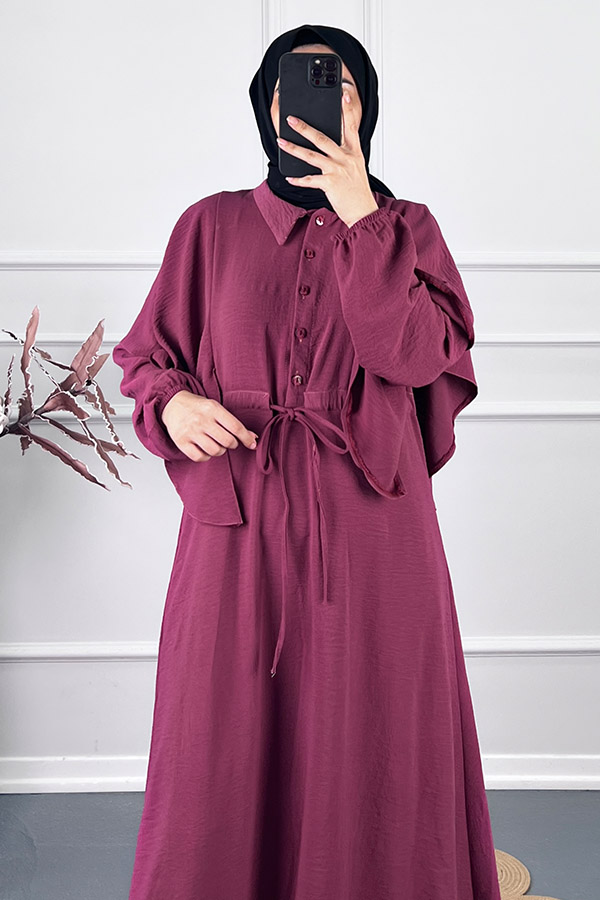 Pelerinli Tesettür Elbise - Bordo Pelerinli Tesettür Elbise - Bordo