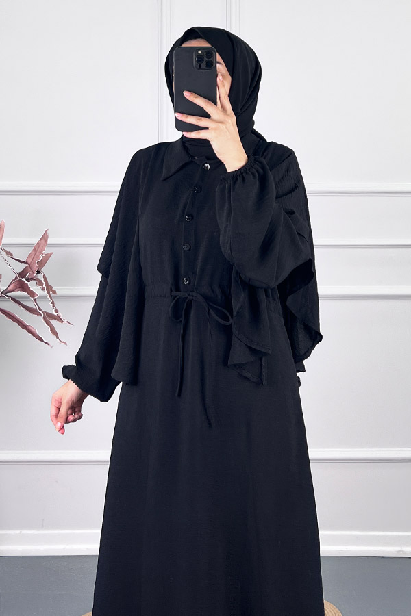 Pelerinli Tesettür Elbise - Siyah