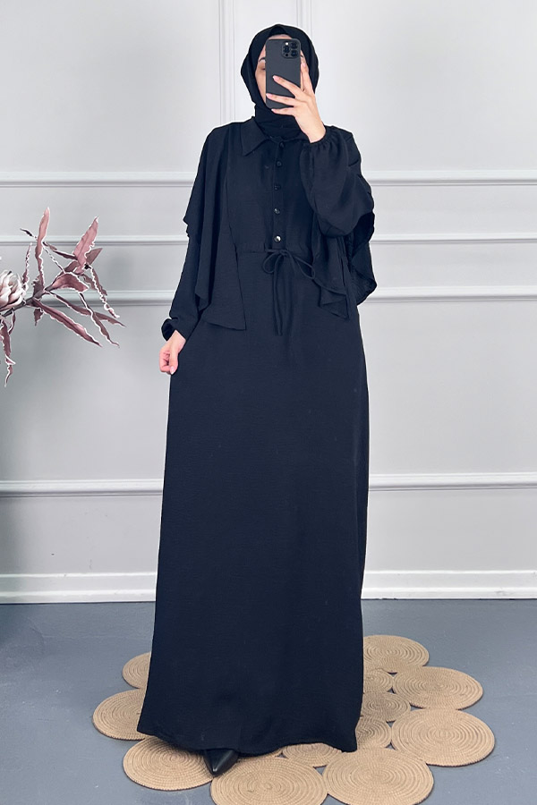 Pelerinli Tesettür Elbise - Siyah
