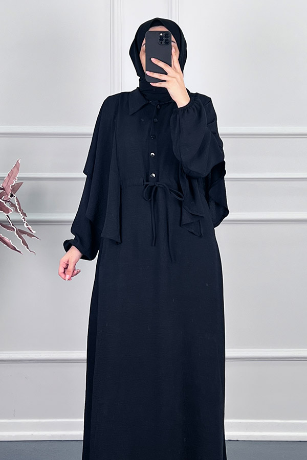 Pelerinli Tesettür Elbise - Siyah