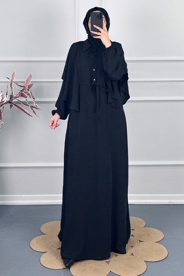 Pelerinli Tesettür Elbise - Siyah